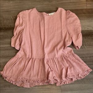 Mauve Pink Ruffled Peplum Women’s Short Sleeve Blouse